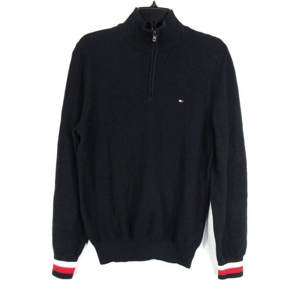 Tommy Hilfiger Men's Cotton Quarter Zip Sweater Navy Blue Sz S